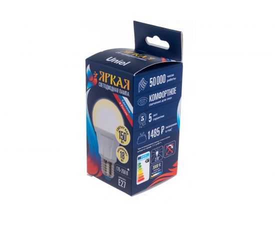 Светодиодная лампа Uniel Форма А, матовая LED-A60 18W/3000K/E27/FR PLP01WH UL-00005036 – изображение 4