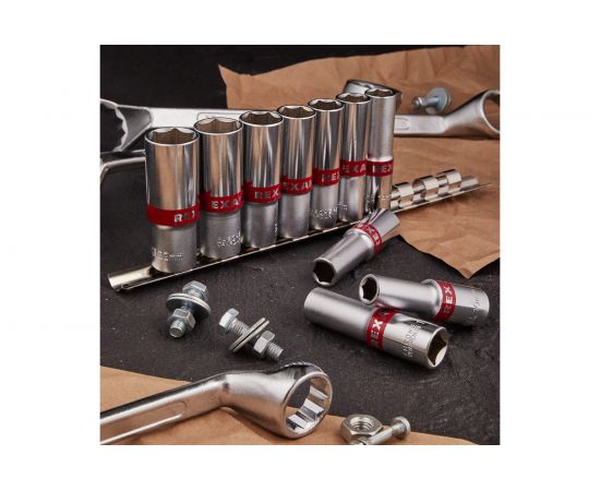 Набор удлиненных торцевых головок REXANT 1/2, шестигранные, CrV, 10 шт, 10-22 мм 12-8308 – изображение 2