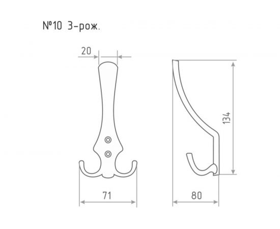 Крючок-вешалка НОРА-М №10 3-х рож. ст.бронза 14321 – изображение 2