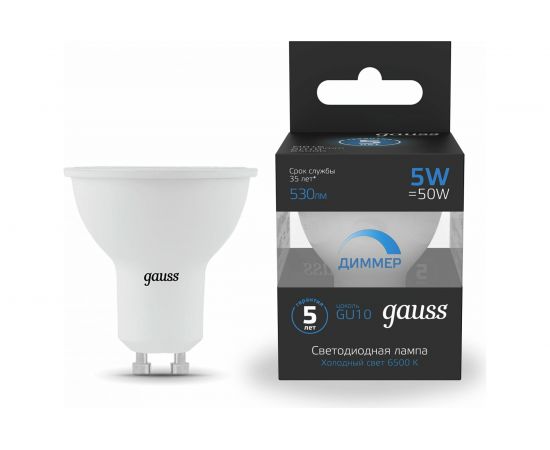 Диммируемая лампа Gauss MR16 5W 530lm 6500K GU10 LED 1/10/100 101506305-D – изображение 2