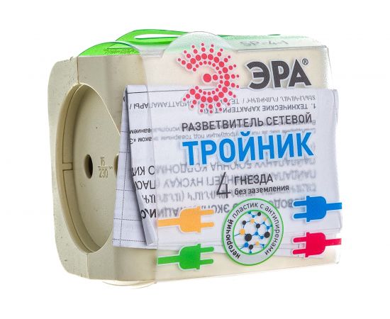 Тройник ЭРА SP-4-I 4гн, без заземления слоновая кость Б0008206 – изображение 3