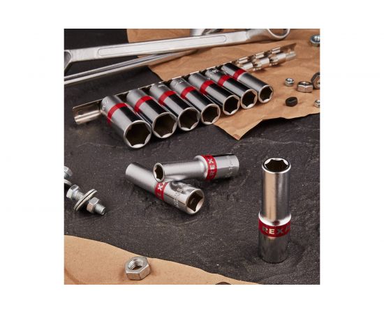 Набор удлиненных торцевых головок REXANT 1/2, шестигранные, CrV, 10 шт, 10-22 мм 12-8308 – изображение 3