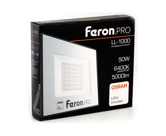 Светодиодный многоматричный прожектор FERON LL-1000, 50W, 6400К, 5000Lm, IP65, 45хOSRAM чёрный 41540 – изображение 4