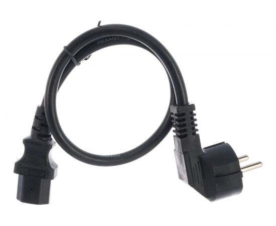 Сетевой шнур REXANT, угловая евровилка - евроразъем С13, кабель 3x1,5кв.мм, длина 0,5м 11-1136 