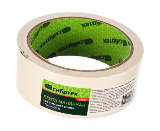 Малярная лента СИБРТЕХ 36 мм х 25 м на бумажной основе 88831 – изображение 2