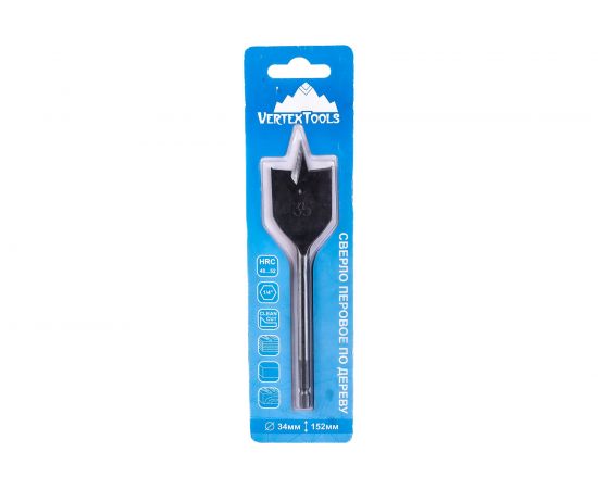 Сверло перовое по дереву (34 мм; шестигранный хвостовик) vertextools 1133-34 – изображение 3