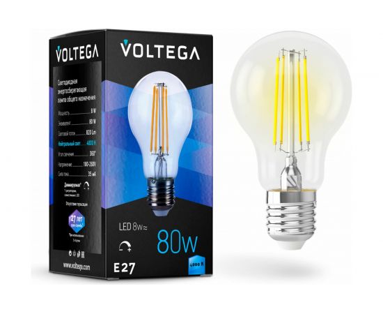 Светодиодная лампа VOLTEGA ЛОН диммируемый Е27 4000К 8W 5490 – изображение 4
