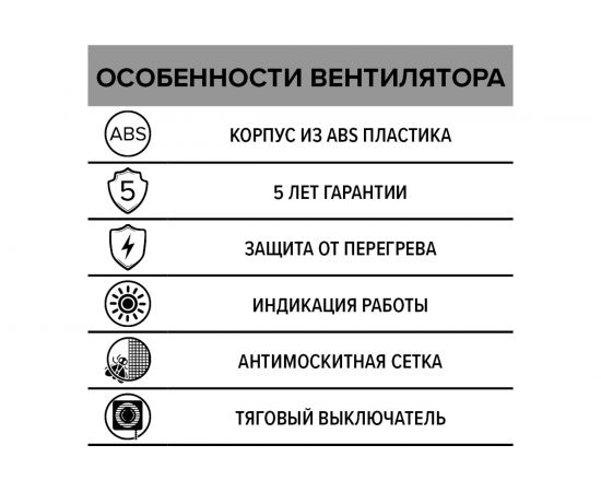 Осевой вытяжной вентилятор с антимоскитной сеткой и шнуровым тяговым выключателем ERA D 100 4S-02 – изображение 6