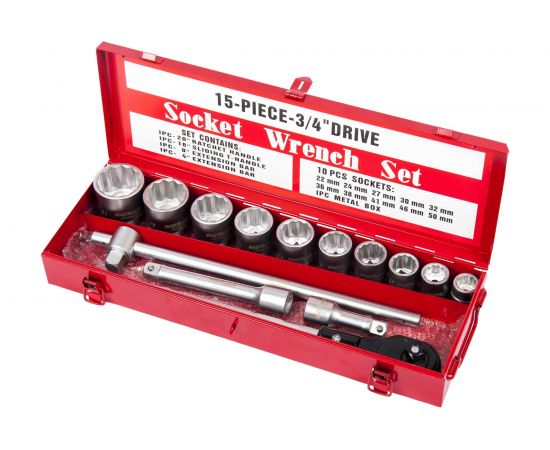 Набор профессионального инструмента AV Steel 15 предметов 3/4 в мет. кейсе AV-531115 – изображение 2