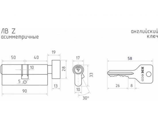 Цилиндровый механизм НОРА-М ЕСО Z ЛВ-90 50-40 хром Х 16099 – изображение 3