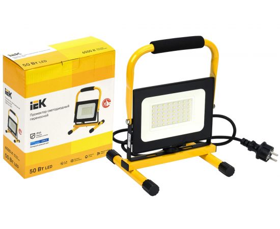 Переносной светодиодный прожектор IEK LED СДО 06-50П, 6500К, IP65, черный LPDO603-050-65-K02 