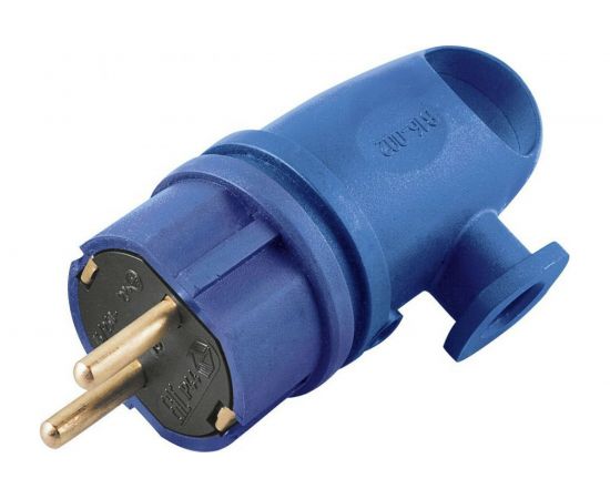 Угловая вилка STEKKER с заземляющим контактом, каучук 250В, 16A, IP44, синяя 39254 