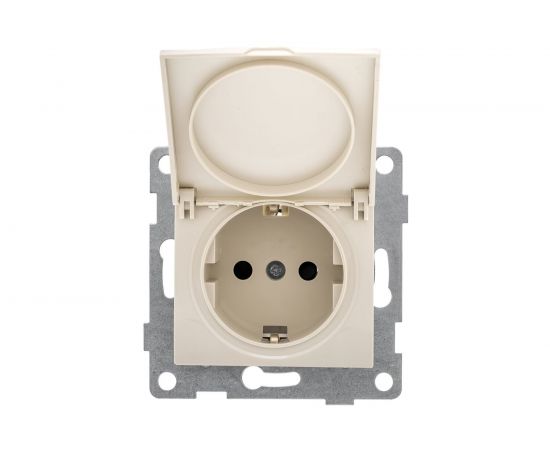 Розетка GUSI ELECTRIC Bravo 1-ой с/з с з/ш и крышкой, СУ, 16А, 250В, бежевый С10Р91-003 