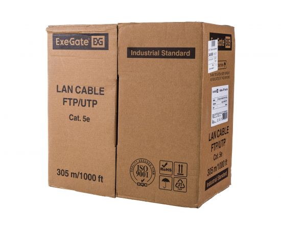 Кабель UTP ExeGate 4 пары, категория 5e, медь, 26AWG, бухта 305м, серый, PVC 264556 