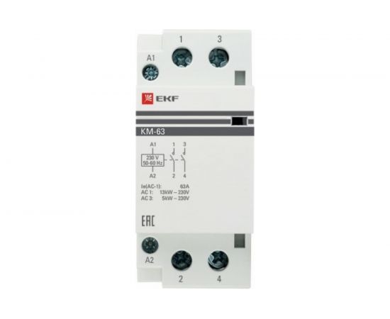 Модульный 2-полюсный контактор EKF 63А 220В 2но km-2-63-20 8156227 – изображение 2