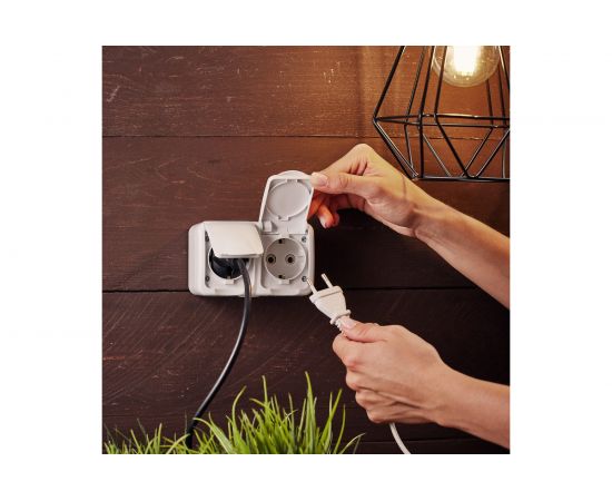 Двойная накладная розетка KRANZ керамика, горизонтальный блок с/з IP54 16А белая KR-78-0607 – изображение 4