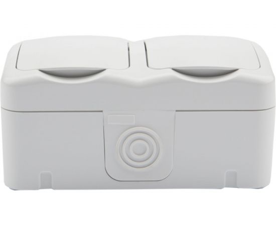 Двойная накладная розетка KRANZ керамика, горизонтальный блок с/з IP54 16А белая KR-78-0607 – изображение 6