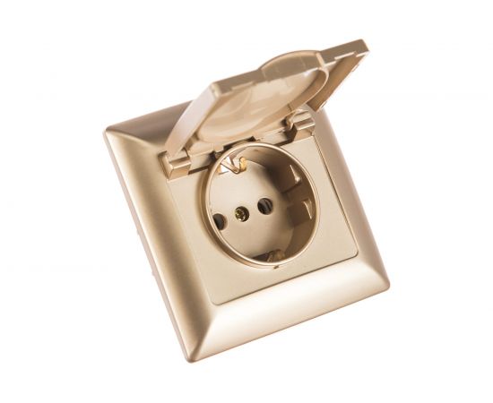 Розетка Intro 420304 2PE Schuko с крышкой, 16А, 250В, СУ, Solo, шампань Б0043322 – изображение 2