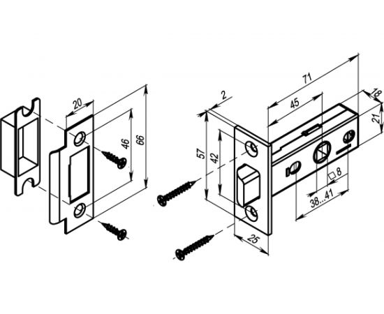 Врезная защелка PUNTO L45-8 CP хром 36923 – изображение 2