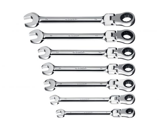 Набор комбинированных гаечных ключей трещоточных шарнирных 7 шт 8 - 19 мм Зубр 27101-H7 – изображение 2