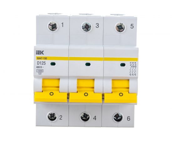 Автоматический выключатель IEK ВА47-150, 3Р, 125А, 15кА, характеристика D MVA50-3-125-D – изображение 3