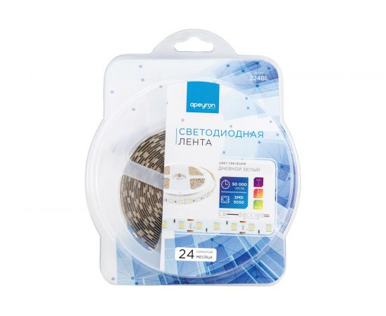 Светодиодная лента Apeyron в блистере, 1м 12В,14,4Вт/м, smd5050, 60д/м, IP20, 700Лм/м, подложка 10мм, дневной белый 224BL – изображение 5