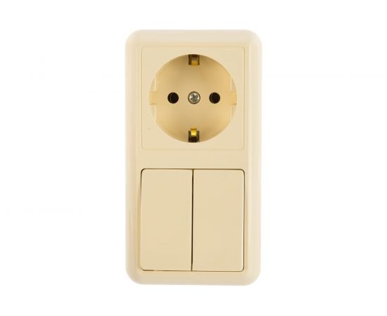 Комбинированный блок Кунцево-Электро ОПТИМА открытой установки, 2 клавиши, выключатель+розетка с з/к БКВР-428 с/к 8088 