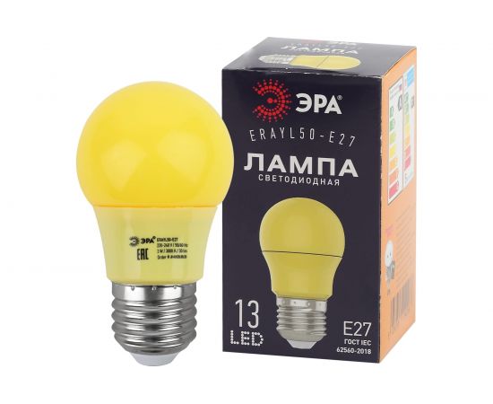 Светодиодная лампа ЭРА ERAYL50E27 LED A503WE27, груша, 13SMD, 3W, E27, для белтлайт, 10/100/3600, желтый Б0049581 