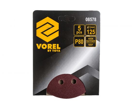 Круг шлифовальный абразивный с перфорацией (5 шт; 125 мм; Р80) для резиновых дисков VOREL 8578 – изображение 2