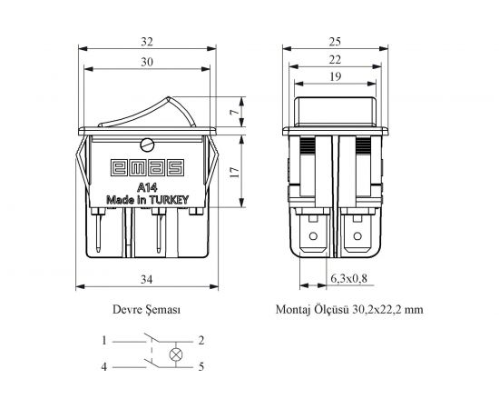 Клавишный выключатель Emas с подсветкой, жёлтая клавиша, 2НО, 250В AC, 16А A14B1S11 – изображение 2
