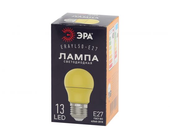 Светодиодная лампа ЭРА ERAYL50E27 LED A503WE27, груша, 13SMD, 3W, E27, для белтлайт, 10/100/3600, желтый Б0049581 – изображение 4