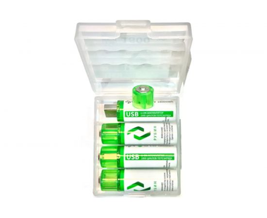 Аккумулятор РУБИН LI-ION, размер АА, 1,5 В, 1800mWh, USB Magnetic, 4 штуки/упаковка РЭ-АА1800 