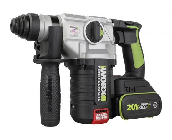 Аккумуляторный бесщеточный перфоратор WORX Professional WU388 20В, 24мм, 2.2 Дж, 4Ач х2, ЗУ 2А WU388 