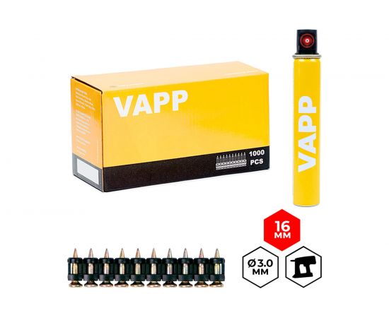 Кованые гвозди для монтажного пистолета VAPP 16х3 мм, с газовым баллоном 165 мм VAPP.G-BP316 