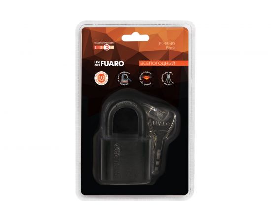 Навесной замок Fuaro PL-15-40 Black диск. 4 кл., блистер 42277 – изображение 2