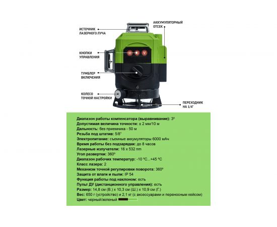 Профессиональный лазерный уровень L16-360S с отражателем лазерного луча LT L16-360S/ОТР – изображение 8
