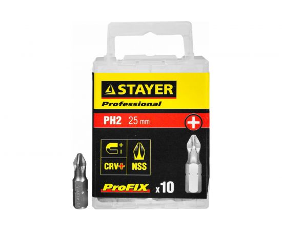Биты PROFESSIONAL ProFix Phillips (10 шт; 25 мм; PH2; 1/4"") STAYER 26201-2-25-10_z01 