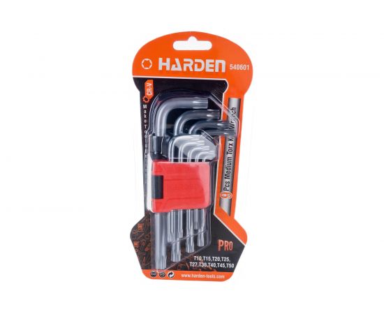 Набор имбусовых ключей HARDEN TORX, CRV, 9шт: T10,T15,T20,T25,T27,T30,T40,T45,T50 540601 – изображение 3