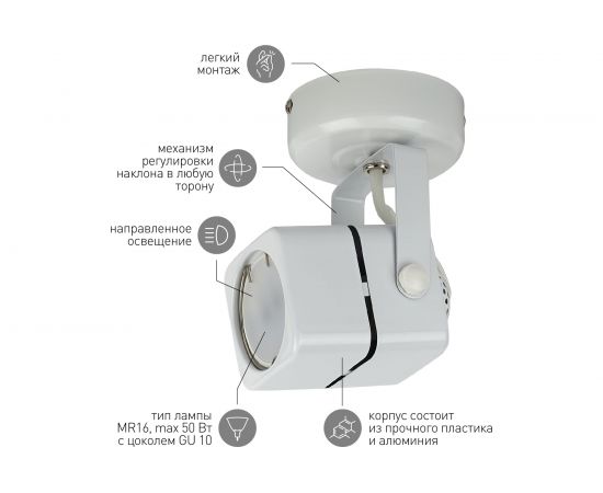 Накладной светильник ЭРА OL3 GU10, WH, белый Б0044263 – изображение 5