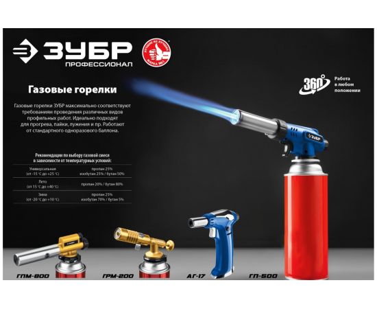 Цельнометаллическая газовая горелка ЗУБР ГРМ-200, 2-в-1 55556 – изображение 10