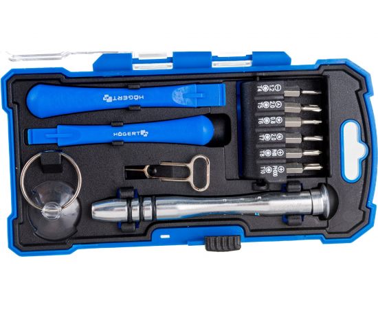 Набор для ремонта телефонов с отверткой для точных работ и битами Hogert Technik 17 шт HT1S271 – изображение 2