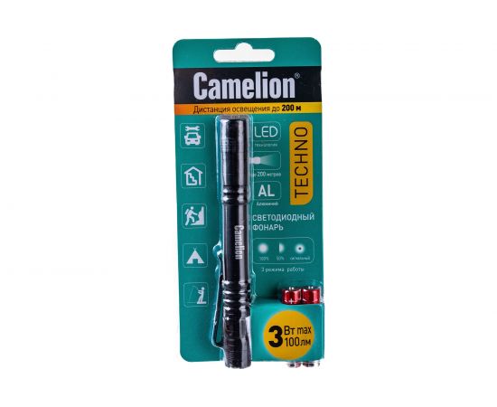 Фонарь Camelion LED51517 черный, LED XPE, 3 режима, 2XLR03 в комплекте, алюминий, блистер 12917 – изображение 5