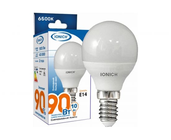 Светодиодная лампа IONICH Шар ILED-SMD2835-P45-10Вт-900Лм-230В-6500К-E14 1805 