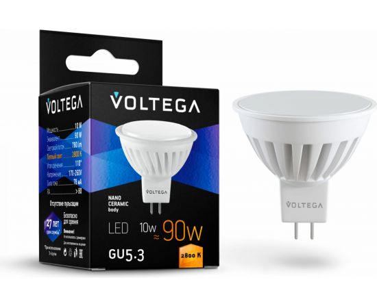 Светодиодная лампа VOLTEGA Софит GU5.3 2800К 10W Керамика 7074 – изображение 3