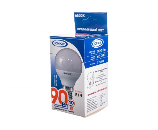 Светодиодная лампа IONICH Шар ILED-SMD2835-P45-10Вт-900Лм-230В-6500К-E14 1805 – изображение 5