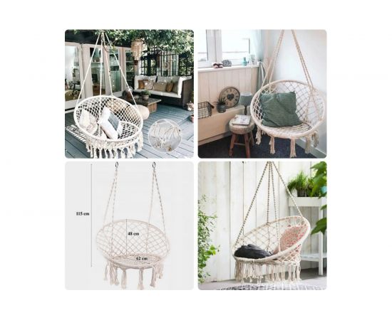 Подвесные качели кресло-гамак ZDK белый, с кисточками hammock4 – изображение 6
