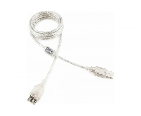 Кабель удлинитель USB2.0 Cablexpert Pro, AM/AF, 1,8м, экранирование, ферритовое кольцо, прозрачный, пакет CCF-USB2-AMAF-TR-6 