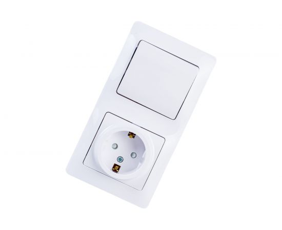 Блок розетка с заземлением со шторками + 1клавишный выключатель Schneider Electric GLOSSA БЕЛЫЙ GSL000170 