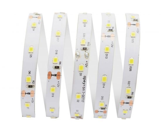 Светодиодная лента Apeyron 12В, 4,8Вт/м, smd3528, 60д/м, IP20, 280Лм/м, подложка 8мм, 30м, теплый белый 00-525 