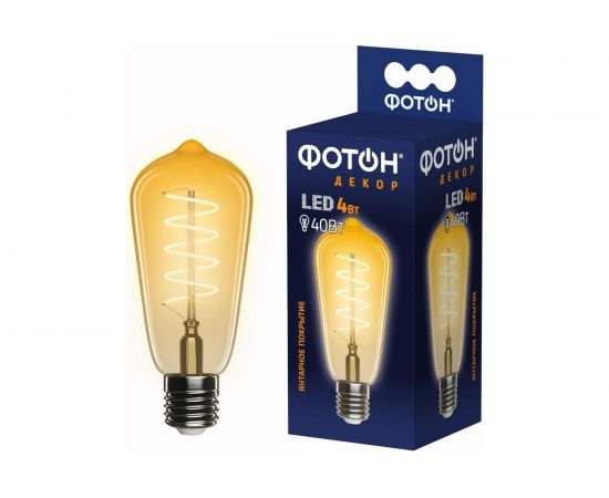 Светодиодная лампа ФОТОН LED FL ST64-S 4W E27 2200К, серия ДЕКОР 23977 